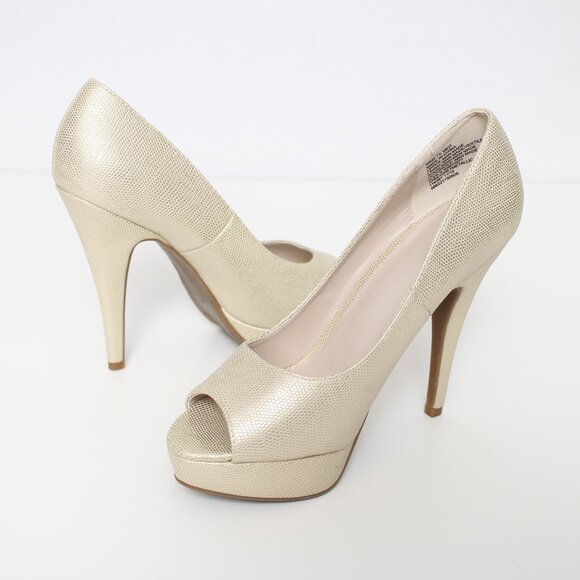 Apt. 9 Metallic Champagne Reptile Print Platform High Heels Sz 7.5 - Picture 6 of 6